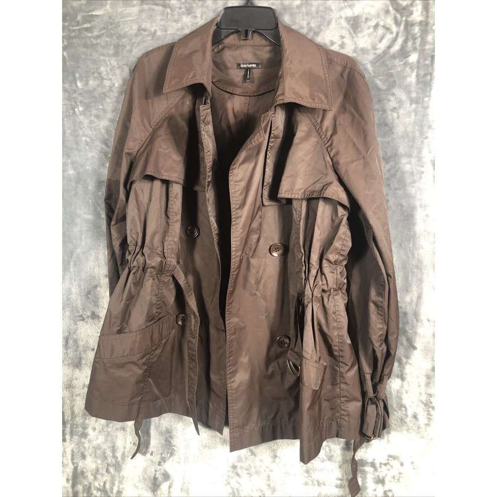 Daisy Fuentes 2 Button Woman’s Belted Wind Breaker Jacket Large Brown - Picture 1 of 13